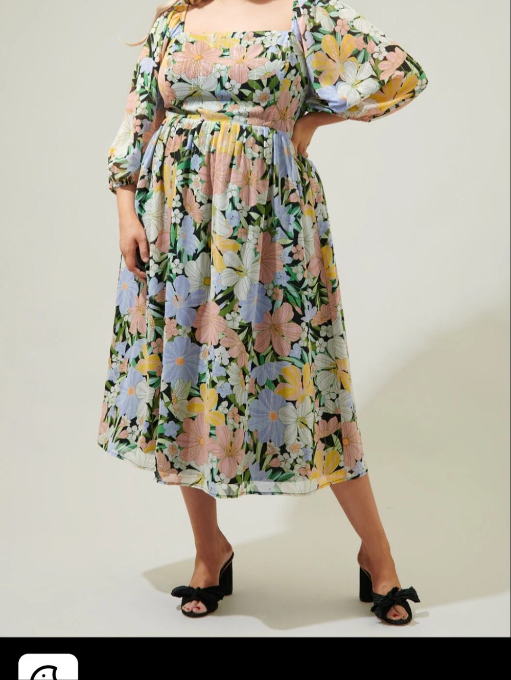 Floral Midi Dress in Pastel Multi